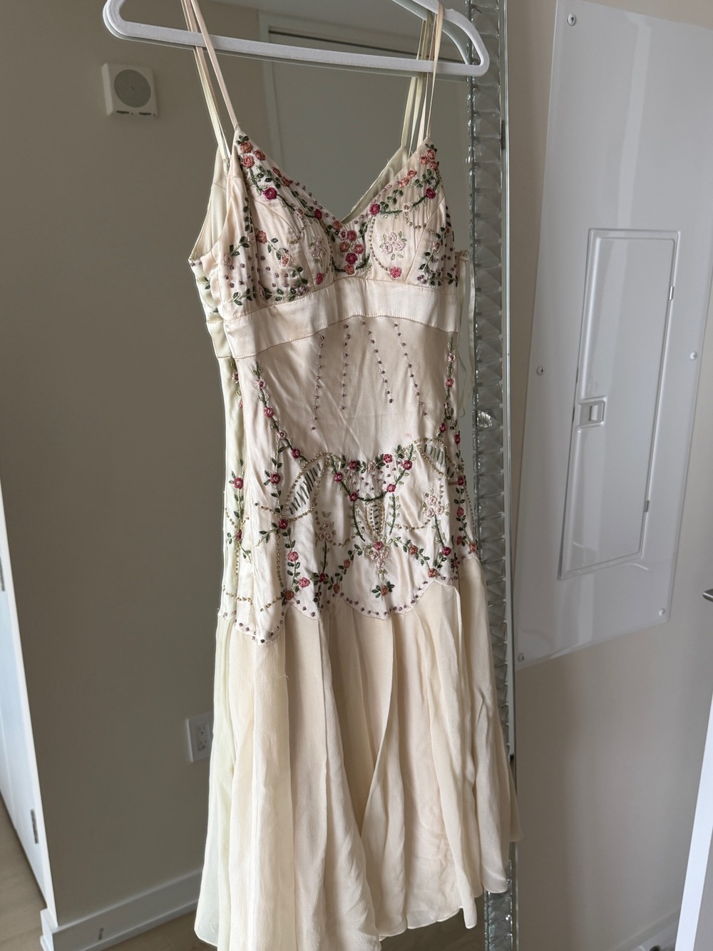 Sue Wong Ivory Midi Dress with Pink & Green Floral Embroidery - Picture 6 of 6